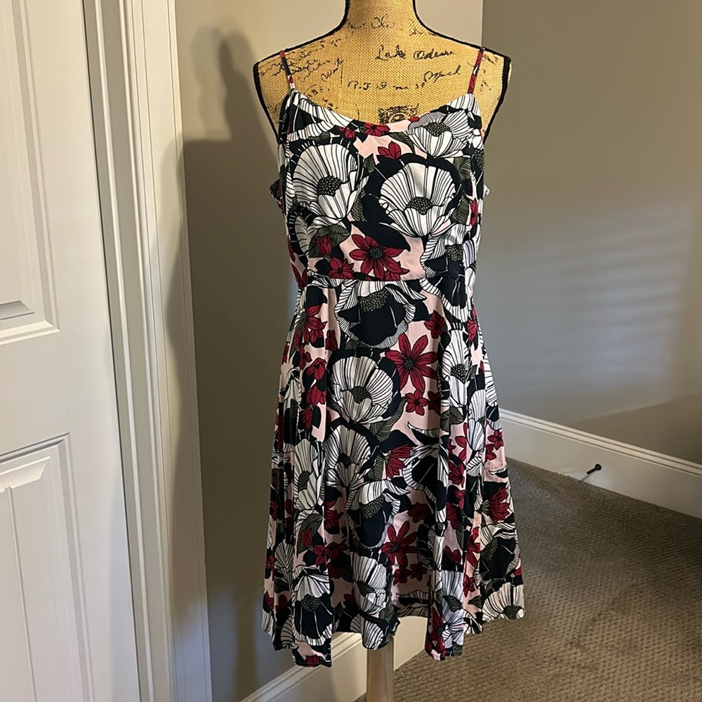 LOFT Women's Floral Spaghetti-Strap Fit And Flare Dress - Size 12